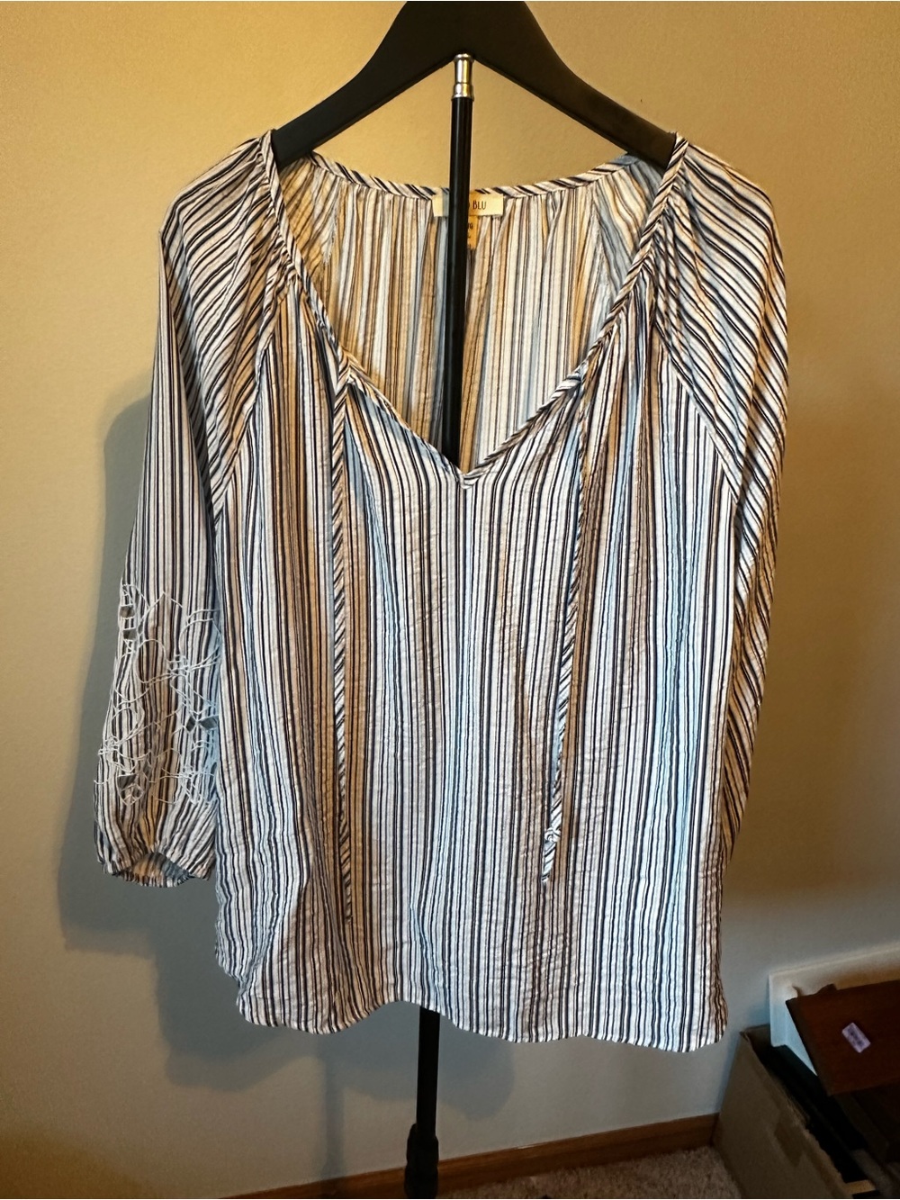 Como Blu striped Boho peasant blouse XL